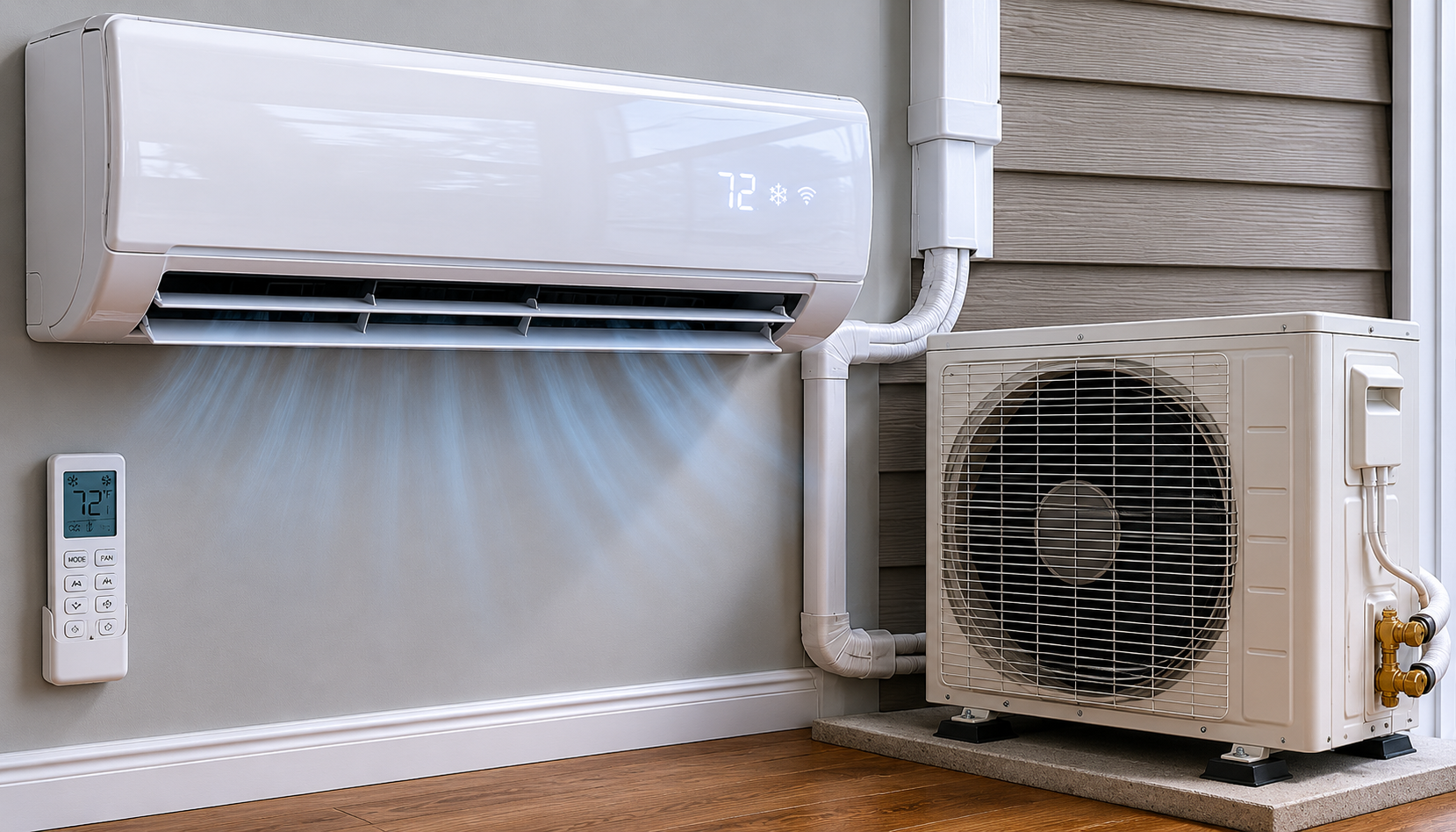 Mini split system during repair and maintenance service